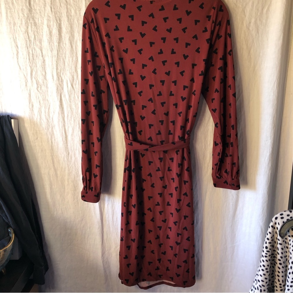 Anne Klein V neck shirt dress stretchy tie front geometric pattern dress OX or M - Picture 9 of 9